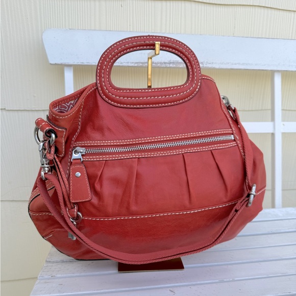 FOSSIL BURNT ORANGE LEATHER SATCHEL/TOTE CONVERTIBLE SHOULDER/HANDBAG UNIQUE EUC - Picture 1 of 15